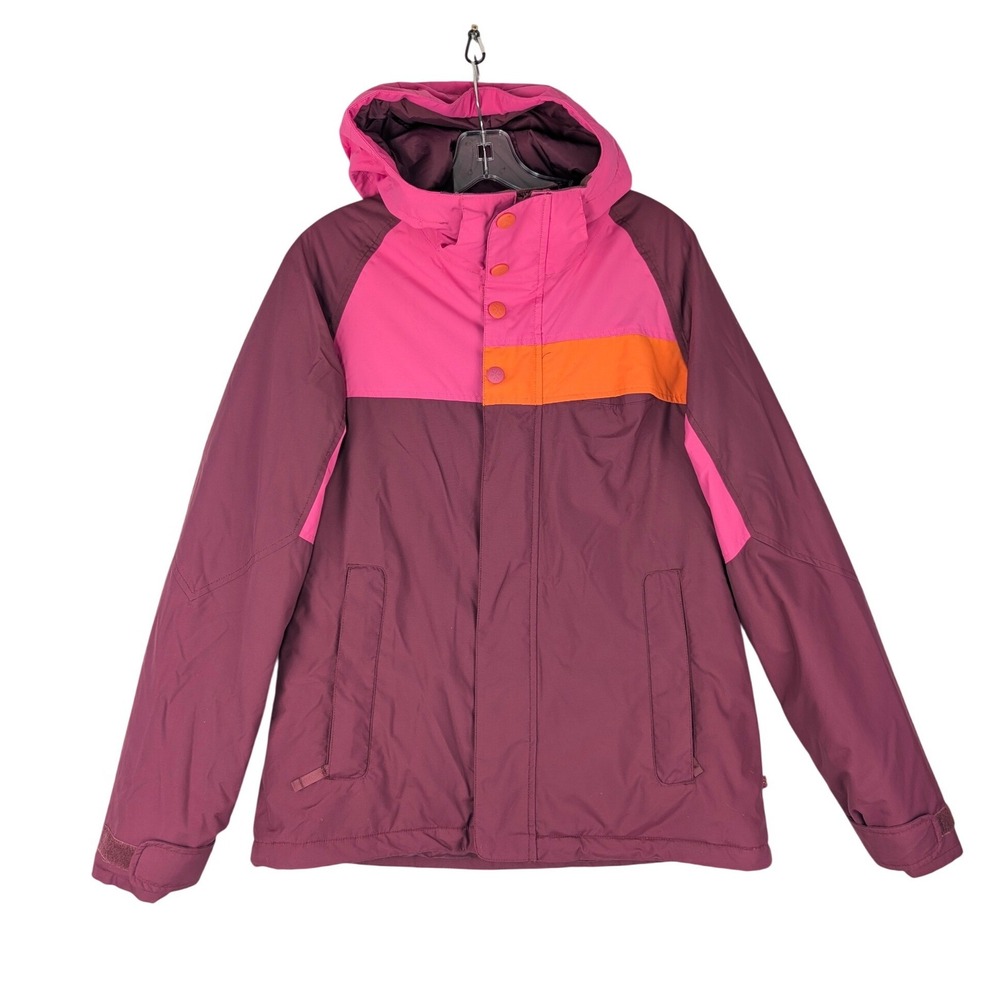 Burton Dryride Snowboard Jacket Womens Medium Maroon Pink Colorblock Hooded